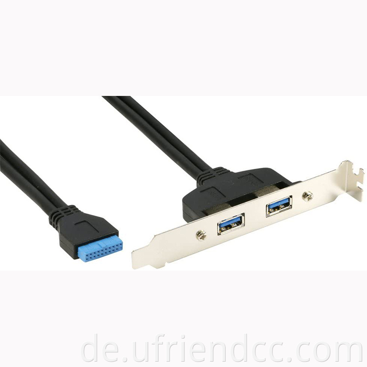 2 Anschlüsse USB 3.0 FEMAL BACK PEREL bis 20PIN Header -Anschlusskabeladapter mit PCI -Schlitzplattenhalterung